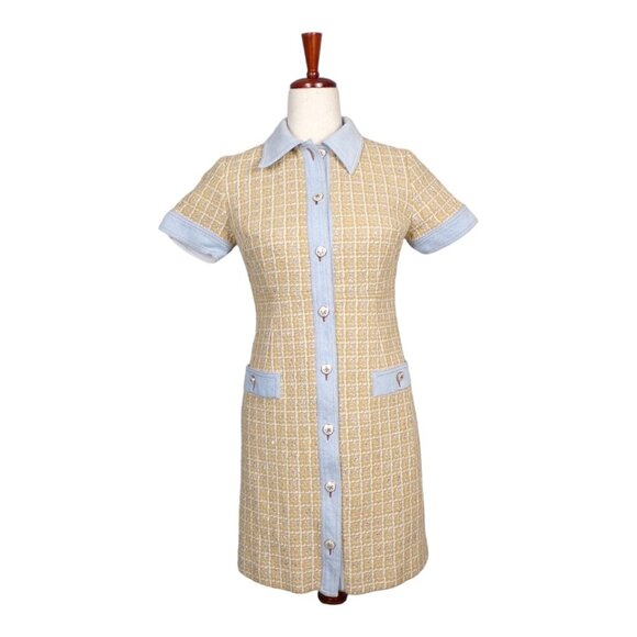 Sandro Paris Mella Tweed & Denim Button Down Mini Dress Size S #1297 - Picture 1 of 9